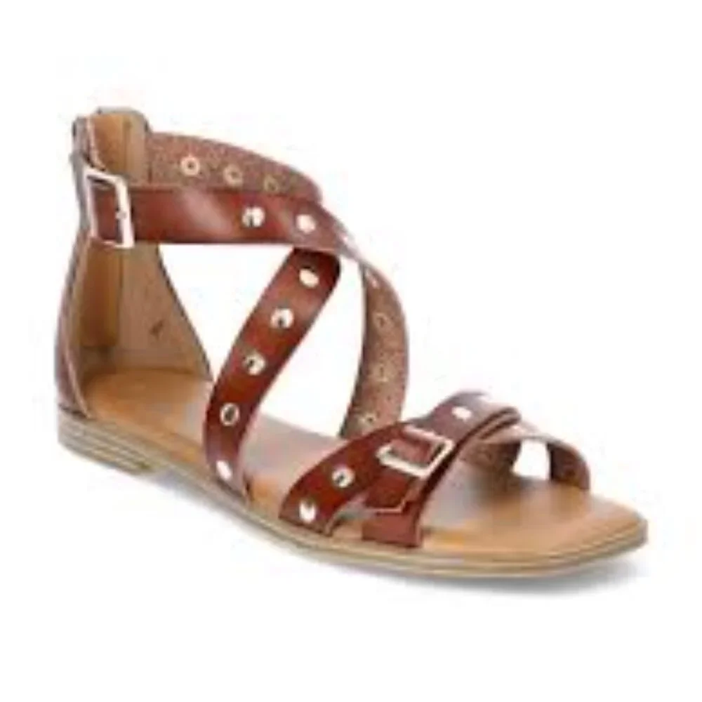Time & Tru Brown Studded Faux Leather Memory Foam Gladiator Sandals Size 7 NWT